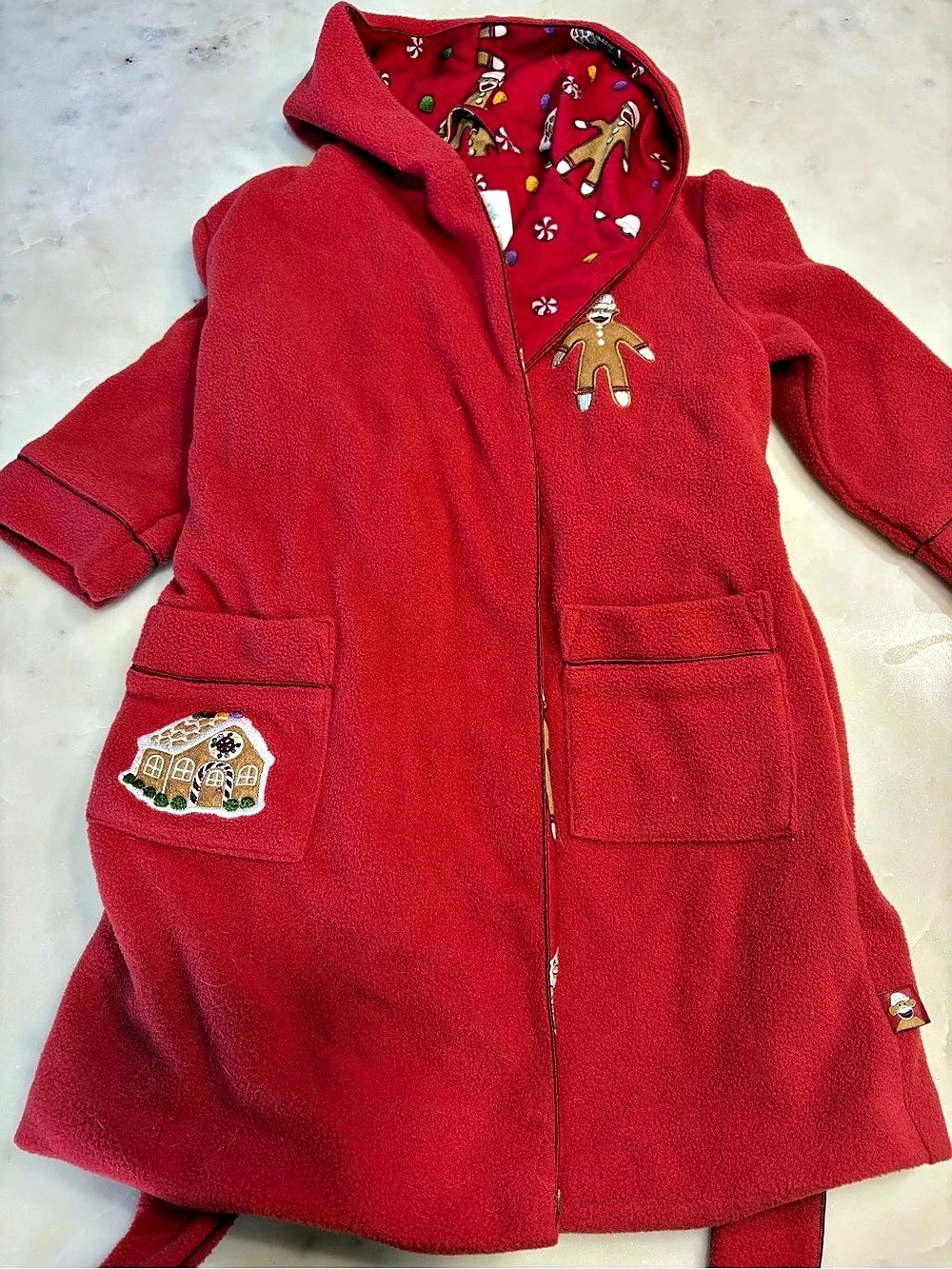 Nick & Nora Gingerbread Holiday Fleece Robe Red & Brown Baby 18M